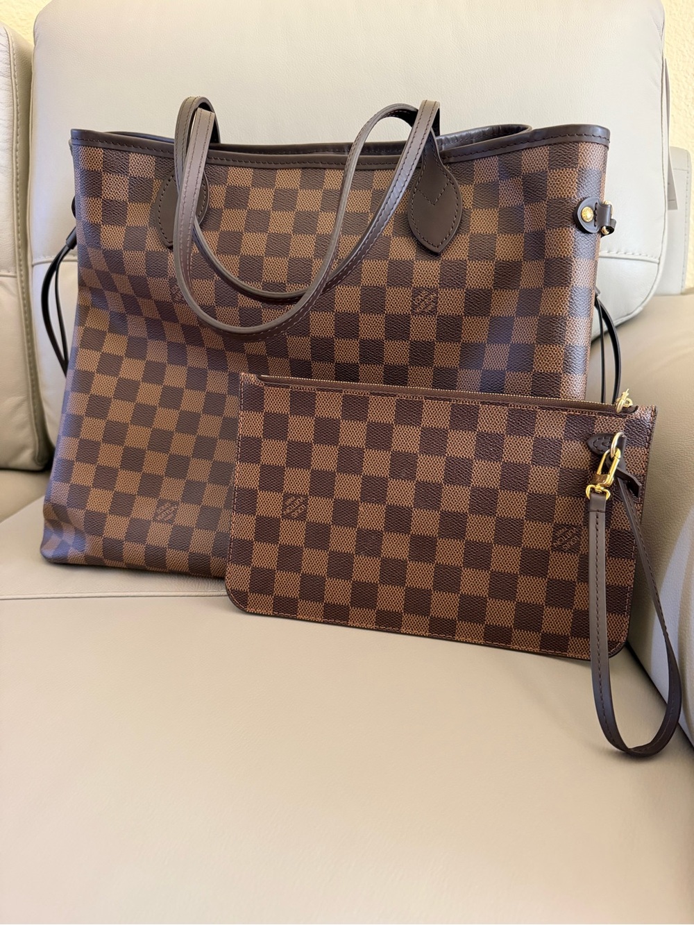 Louis Vuitton Brown Damier Ebene Canvas Tote with Wristlet